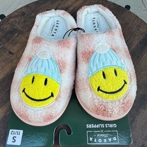 Dakota New Girls Fleece Lined Smiley Face Slippers Pink Lounge Retro S 11/12